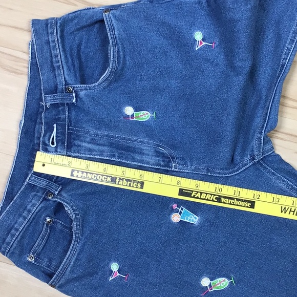 Quacker Factory Embroidered Cocktails Martini Summer Ankle Capri Denim Jeans - Picture 13 of 14